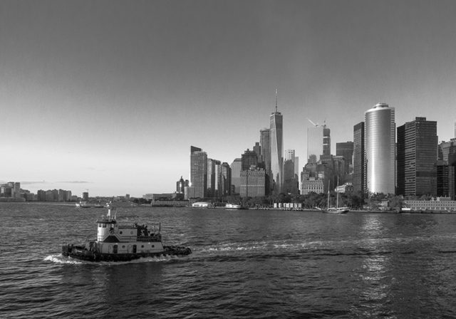 Lower Manhattan, seen from the Harbor, August 2016